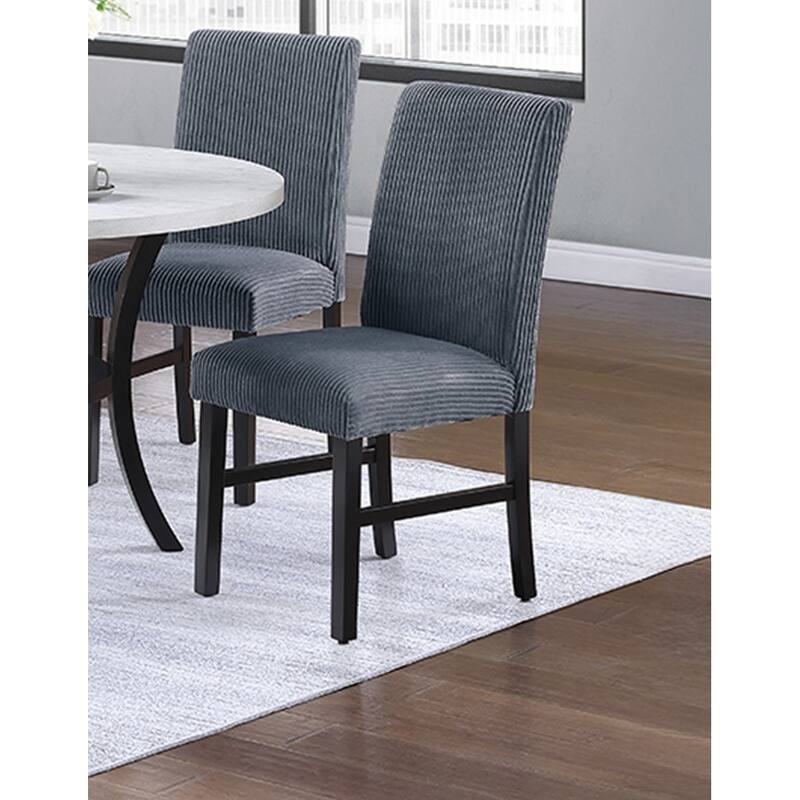 Modern Elegant 5pc Dining Set Dark Gray Corduroy Chairs White Top Table w Lower Shelf Kitchen Dining Room