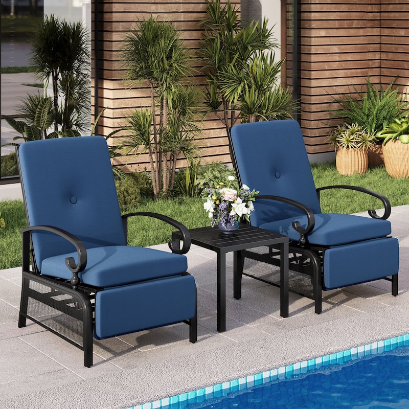 MAISON ARTS Adjustable Recliner Lounge Chair & Bistro Table Set - Perfect for Outdoor, Patio, Garden, and Porch - Blue + Table 2