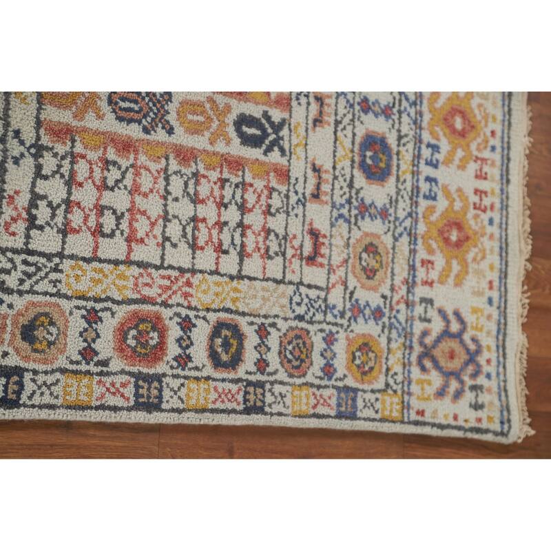 Geometric Khotan Oriental Runner Rug Hand-Knotted Wool Carpet - 2'6" x 8'0"