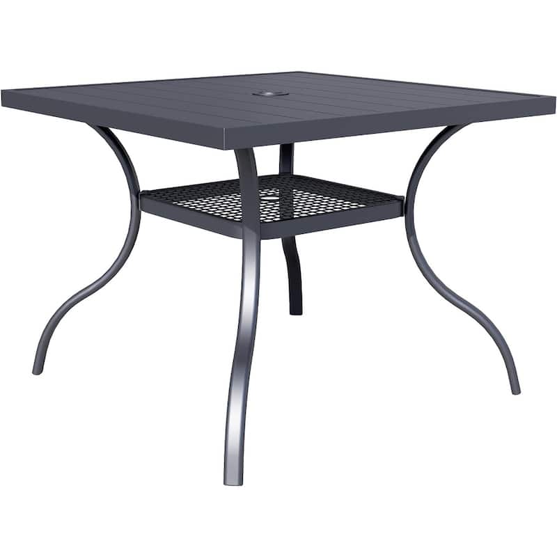 60" x 37" Outdoor Patio Rectangular Metal Slatted Dining Table with Umbrella Hole for 6 Person