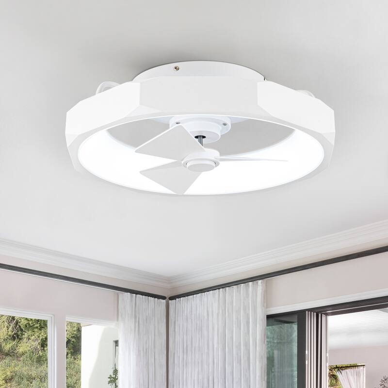 19" White Flush Mount Ceiling Fan with Light and Remote Control