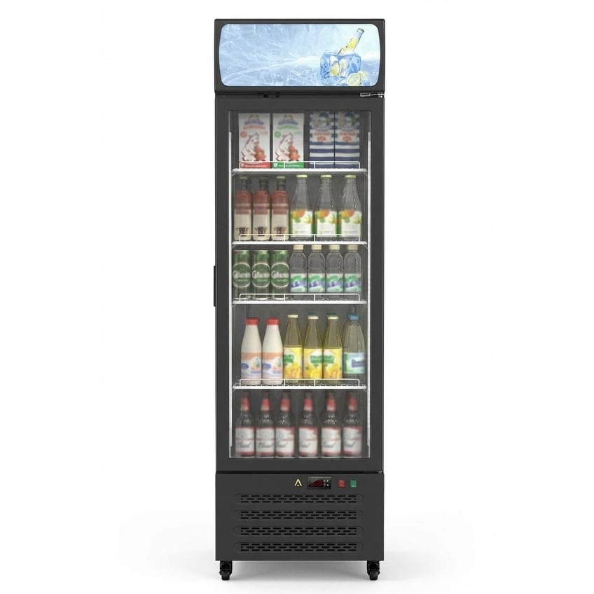11.3 Cu.Ft Commercial Beverage Refrigerator, Glass Door Cooler with Lock & Wheels, 300 Cans