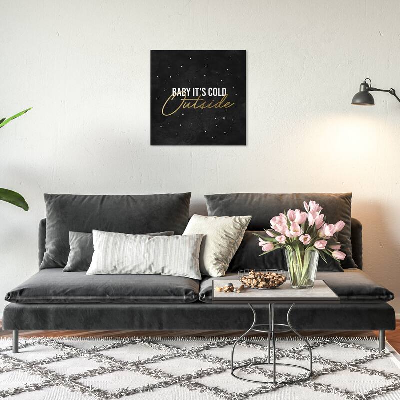 Wynwood Studio Canvas Typography and Quotes Cold Outside Gold Black and Metallic Gold Glam Wall Art Canvas Print - 20 x 20