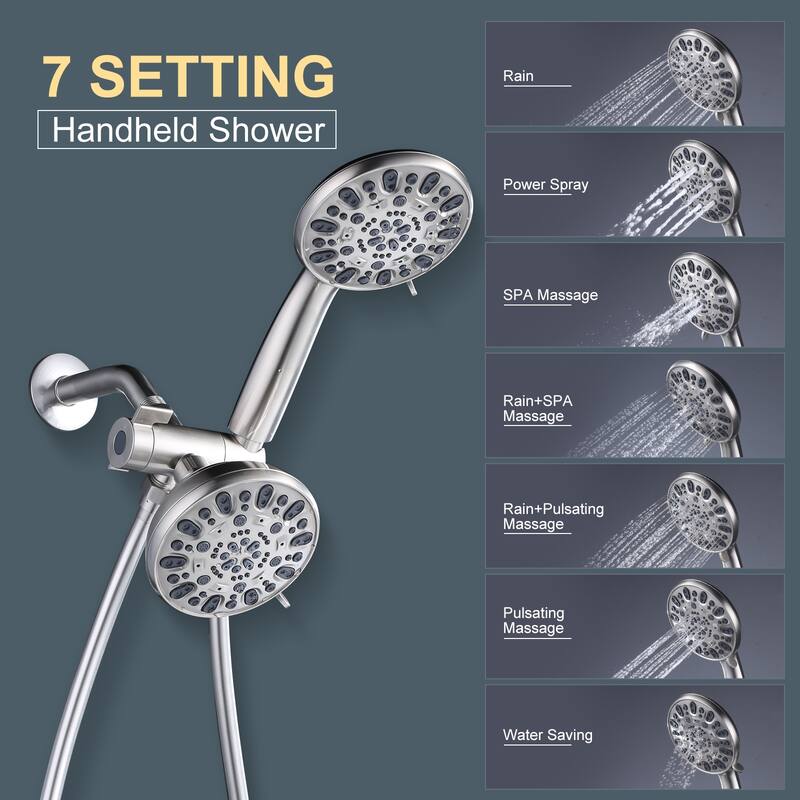 WOWOW 7-Spray 4.5 in. Dual Shower Head and Handheld Shower Head