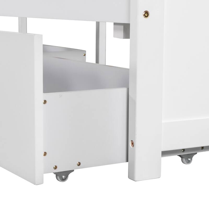 L-Shaped Platform Bed With Trundle And Drawers Linked With Built-In Desk,Twin