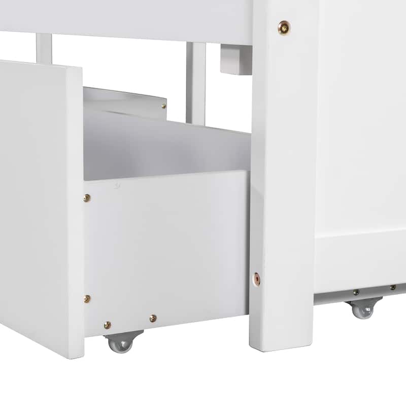 Modern Twin Size L-shaped Bed with Trundle and Drawers