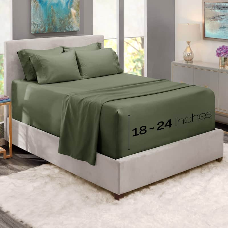 Empyrean Bedding 18"-24" Extra Deep Pocket Sheets Set - Ultra Soft Luxury Bed Sheet Set - Full - Olive Green