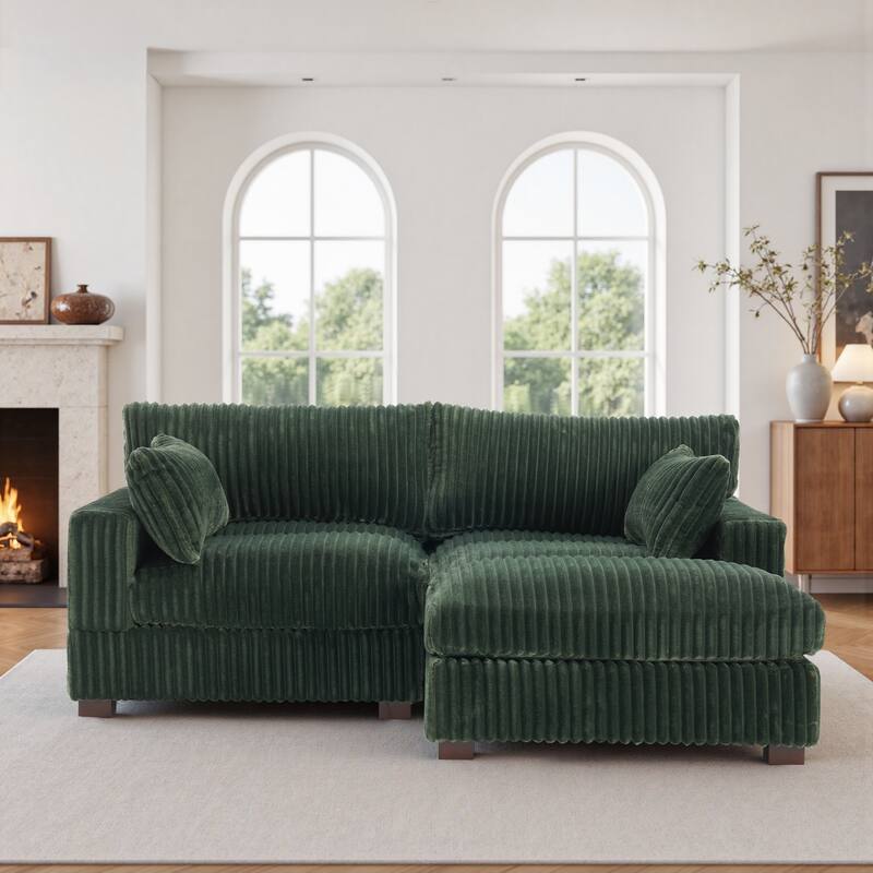 Plush Corduroy Upholstered Modular Sectional Sofa with Chaise