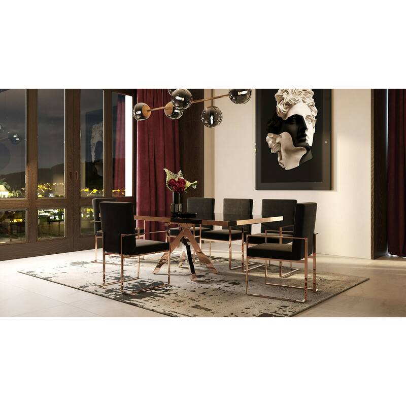 Modrest Trea Modern Black Velvet & Rosegold Dining Chair
