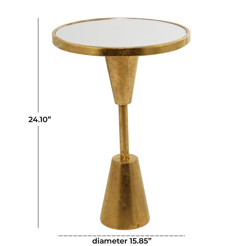 Gold Metal Contemporary Accent Table with Mirrored Glass Top
