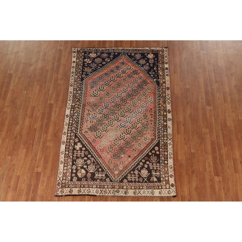 Vegetable Dye Shiraz Persian Antique Area Rug Hand-knotted Wool Carpet - 4'10"x 7'7"