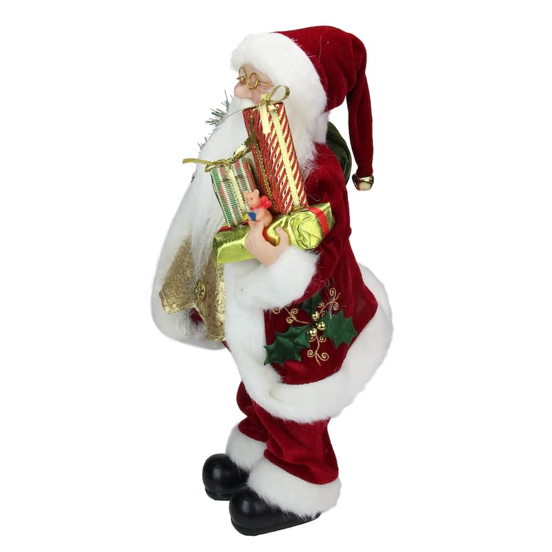 16" Red White Holly Berry Santa Claus Christmas Figure Gift Bag