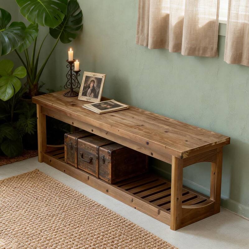 63" Entryway Bench with Storage Shoe Organizer, End of Bed Bench
