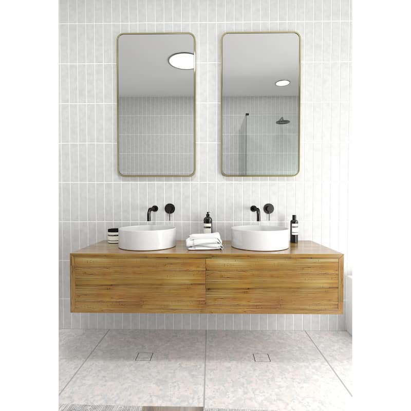 Glass Warehouse 40 in. H x 22 in. W Radius Corner Stainless Steel Framed Mirror