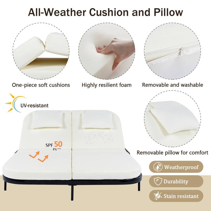 Patio Rattan Daybed with 5-Position Adjustable Backrest and Removable Cushions&Pillows