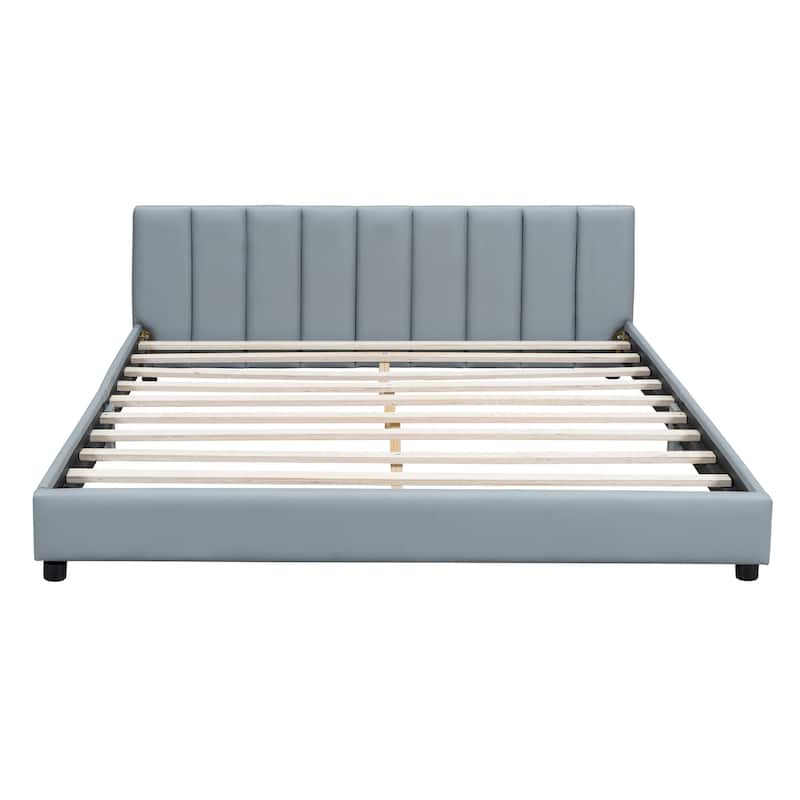 Queen + Twin XL Size Leather Mother and Child Bed Set - Convertible Platform Beds with Safety Rails