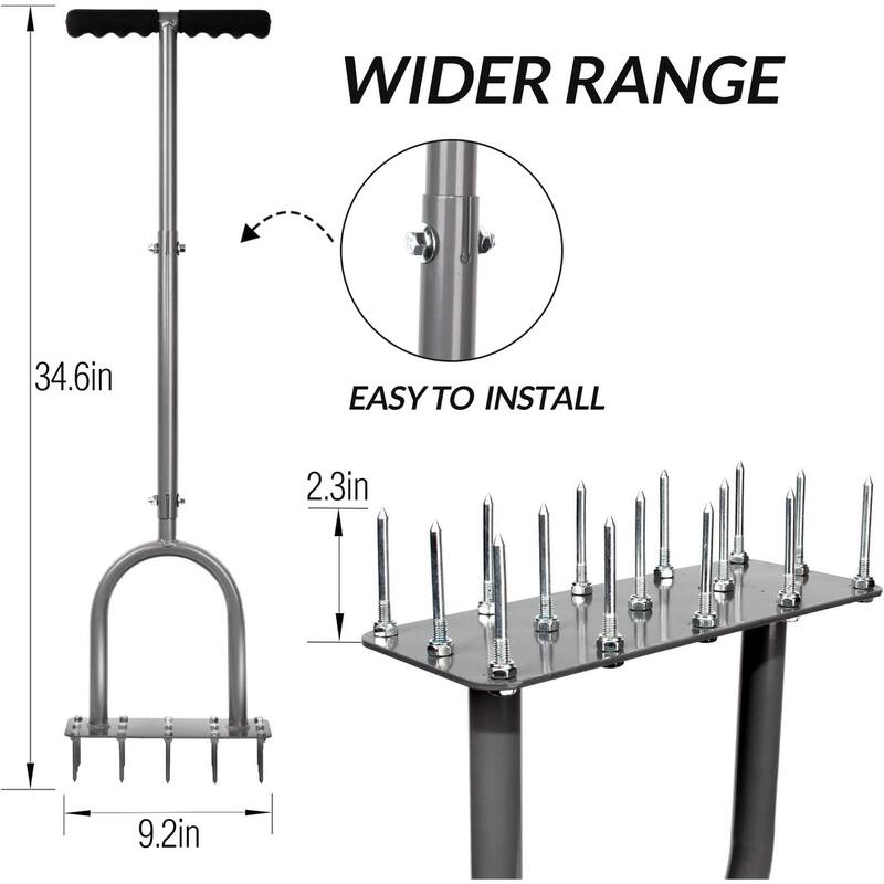 WaLensee Lawn Aerator Spike Metal Manual Dethatching Soil Aerating Lawn with 15 Iron Spikes, Pre-Assembled Grass Aerator Tools