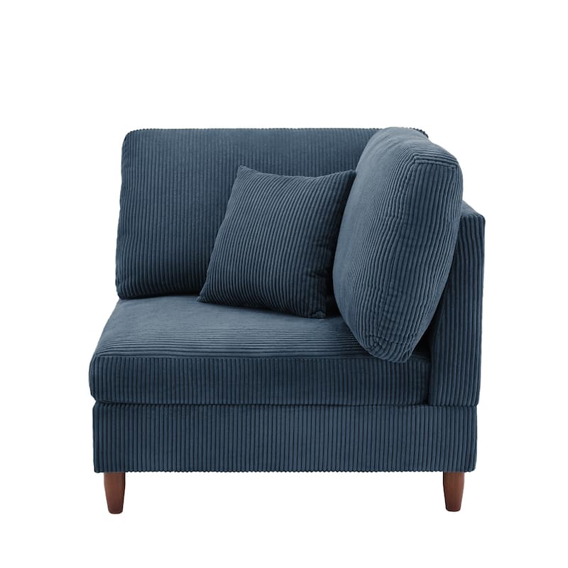 Corduroy Accent Chair with Ottoman Modular Couch Sectional Sofa - Armchair - Navy/Right Facing
