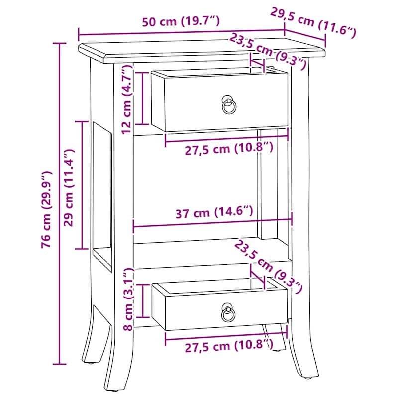vidaXL Console Table with Drawer Brown 19.69 x 11.61 x 29.92 in - 19.69 x 11.61 x 29.92 in