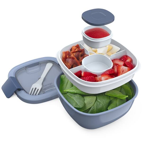 Salad Container Empty 5-Compartment Leak-Proof Salad Container with Integrated Cutlery 54 oz ...