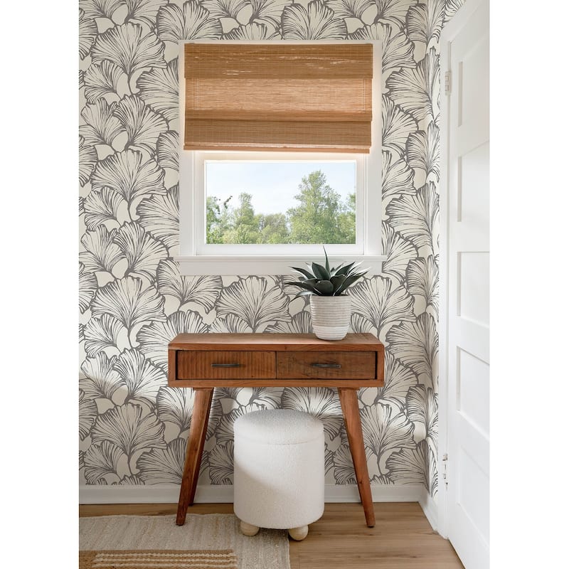 A-Street Prints Kyoto Charcoal Ginkgo Leaf Wallpaper