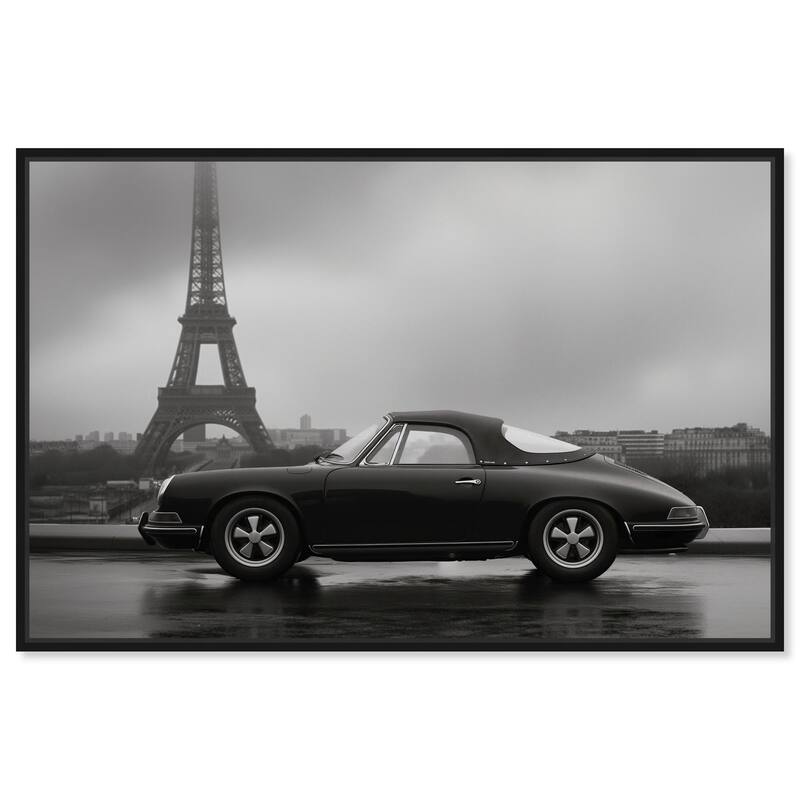 Classic Car and Eiffel Noir Canvas by Art Remedy - Black - 15" x 10"