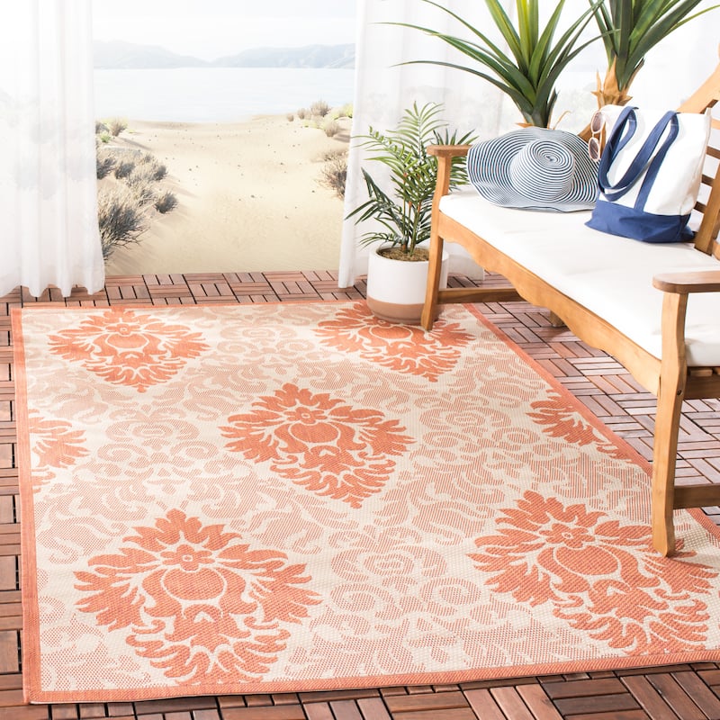 SAFAVIEH Courtyard Willene Boho Indoor/ Outdoor Waterproof Patio Backyard Rug - 5'3" x 7'7" - Natural/Terra
