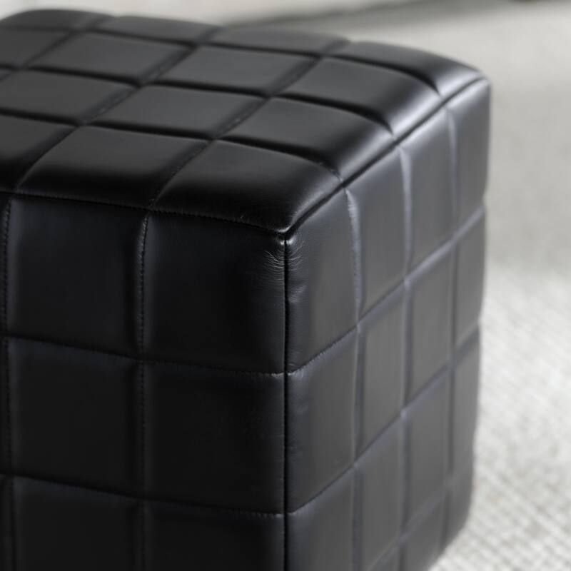 Classic Home Carlo 18" Black Square Tufted Leather Ottoman