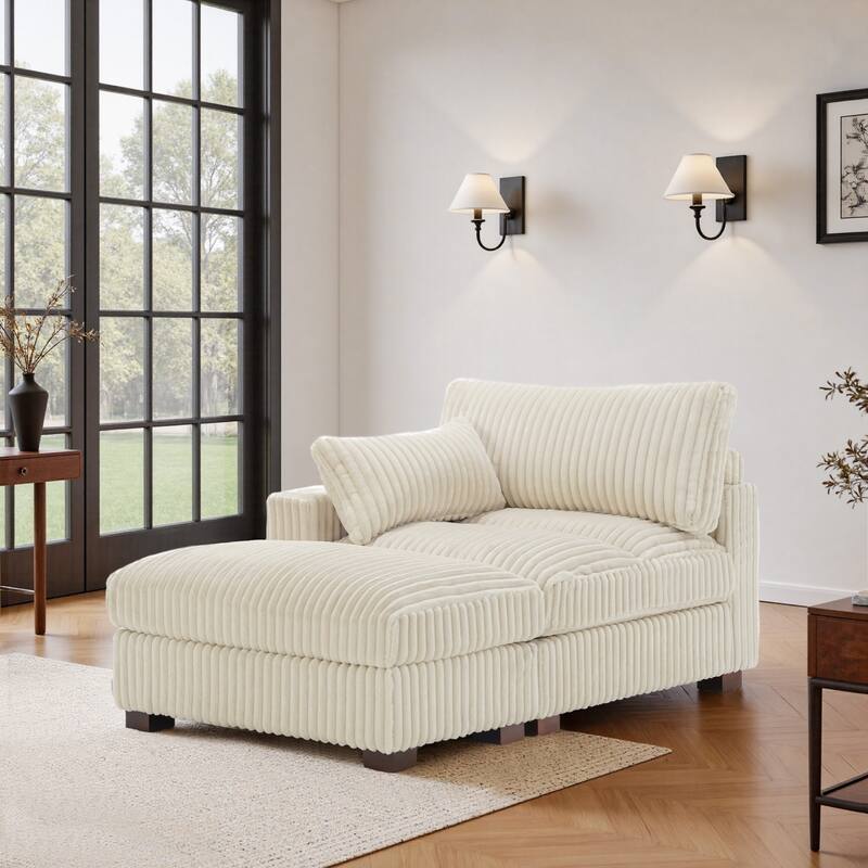 Plush Cloud Couch Modular Sectional Sofa with Ottoman - White-2-Piece - Left Facing