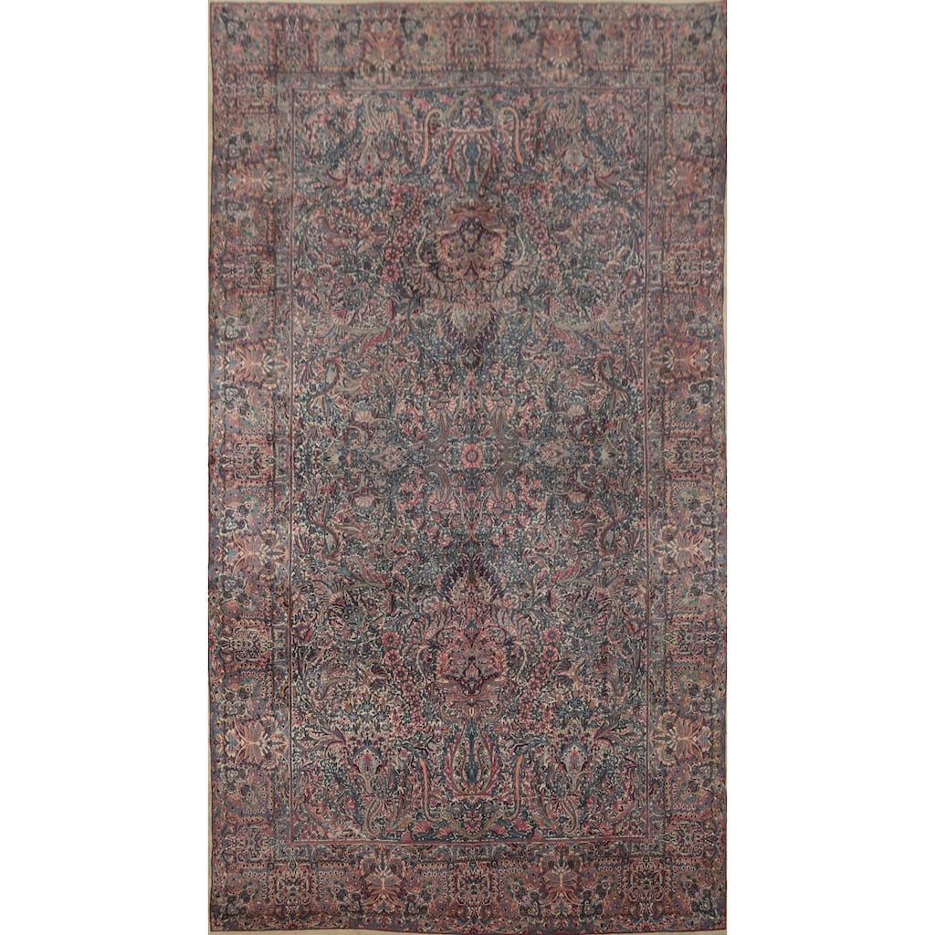 Hand Knotted Oriental 100% Wool Carpet Traditional Floral Beige & Ivories Kerman Area Rug - 15' 4'' X 9' 1''