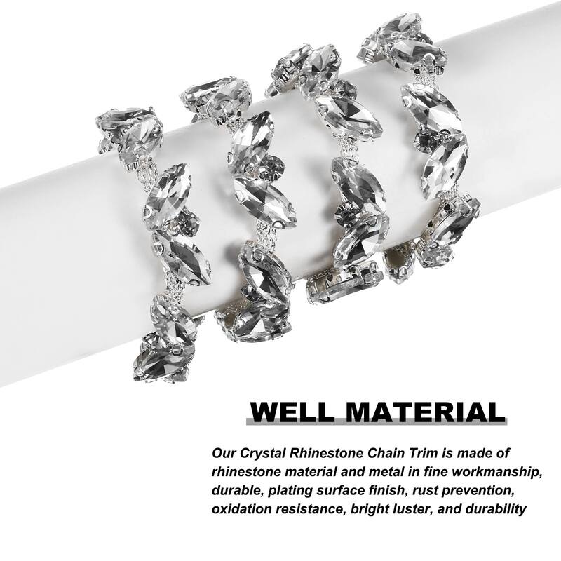 1 Yard Rhinestone Chain Trim, 10mm Shiny Crystal Chain Applique