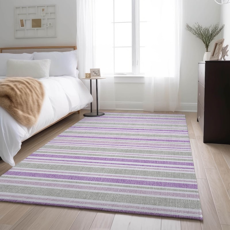Premium Washable Super Soft Modern Cabana Stripe Mayfield Rug - Pearl - 8' x 10' - Rectangle