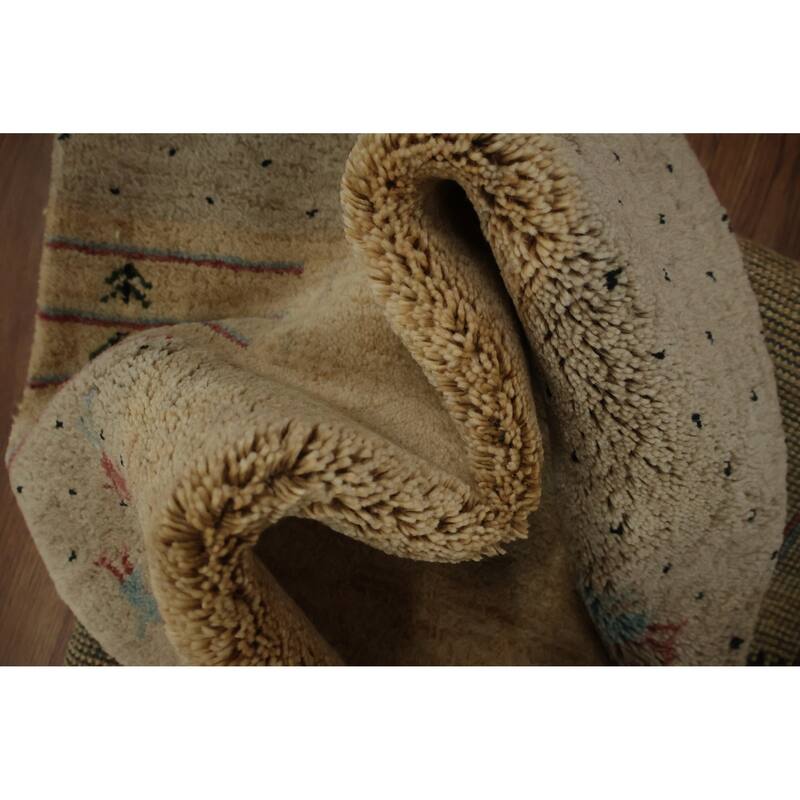 Hand Knotted Oriental 100% Wool Carpet Modern Bordered Yellow & Gold Gabbeh Area Rug - 6' 0'' X 3' 11''