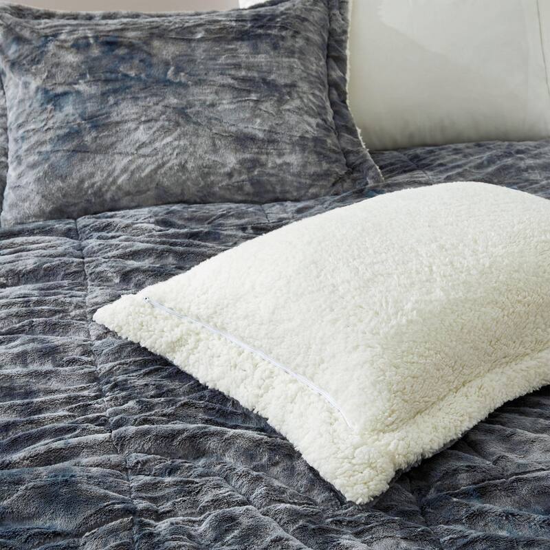 Dual-Side Fluffy Sherpa Comforter Set, Winter Plush Fuzzy Bedding Set