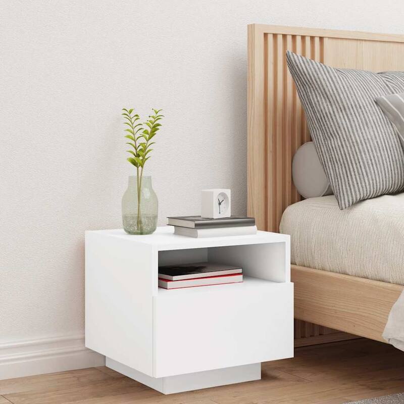 vidaXL Bedside Cabinet Cool White Engineered Wood Compact