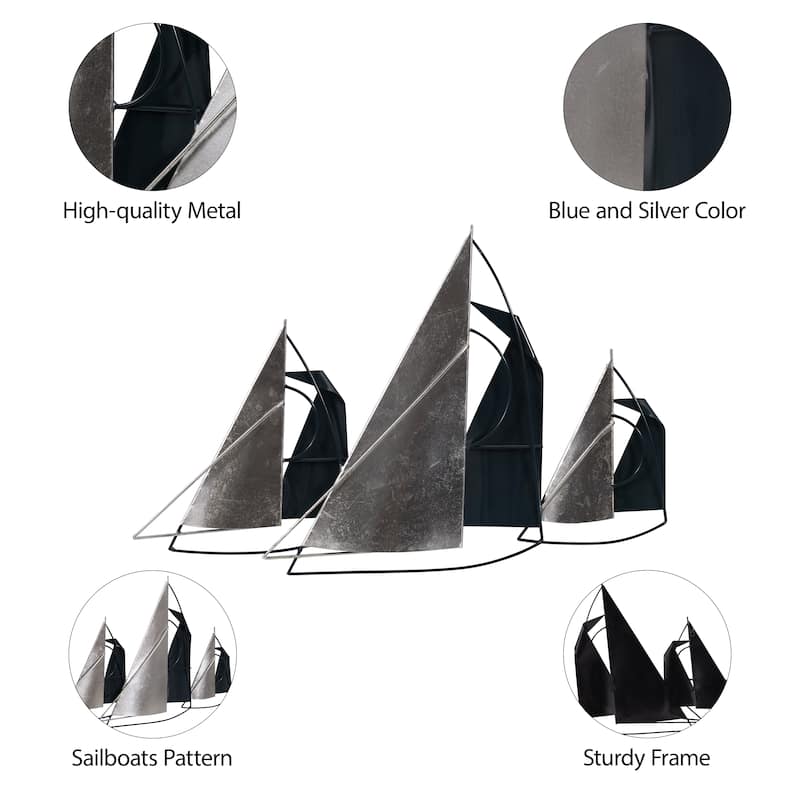 Sagebrook Home Coastal Nautical Metal Sailboats Wall Decor, Blue/Silver