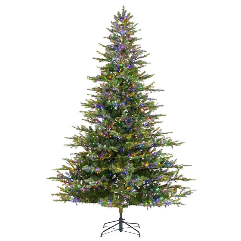 Glitzhome 7.5ft/9ft Pre-Lit Full Fir Artificial Christmas Tree w/Foot Pedal & Remote Control Simple Setup