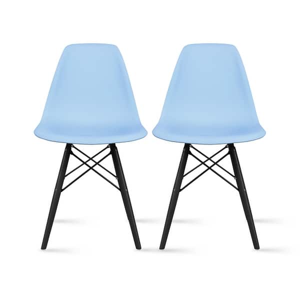 slide 2 of 19, Plastic Eiffel Chairs Solid Wood Legs Molded Modern Armless Side Dining For Kitchen Work Office Blue