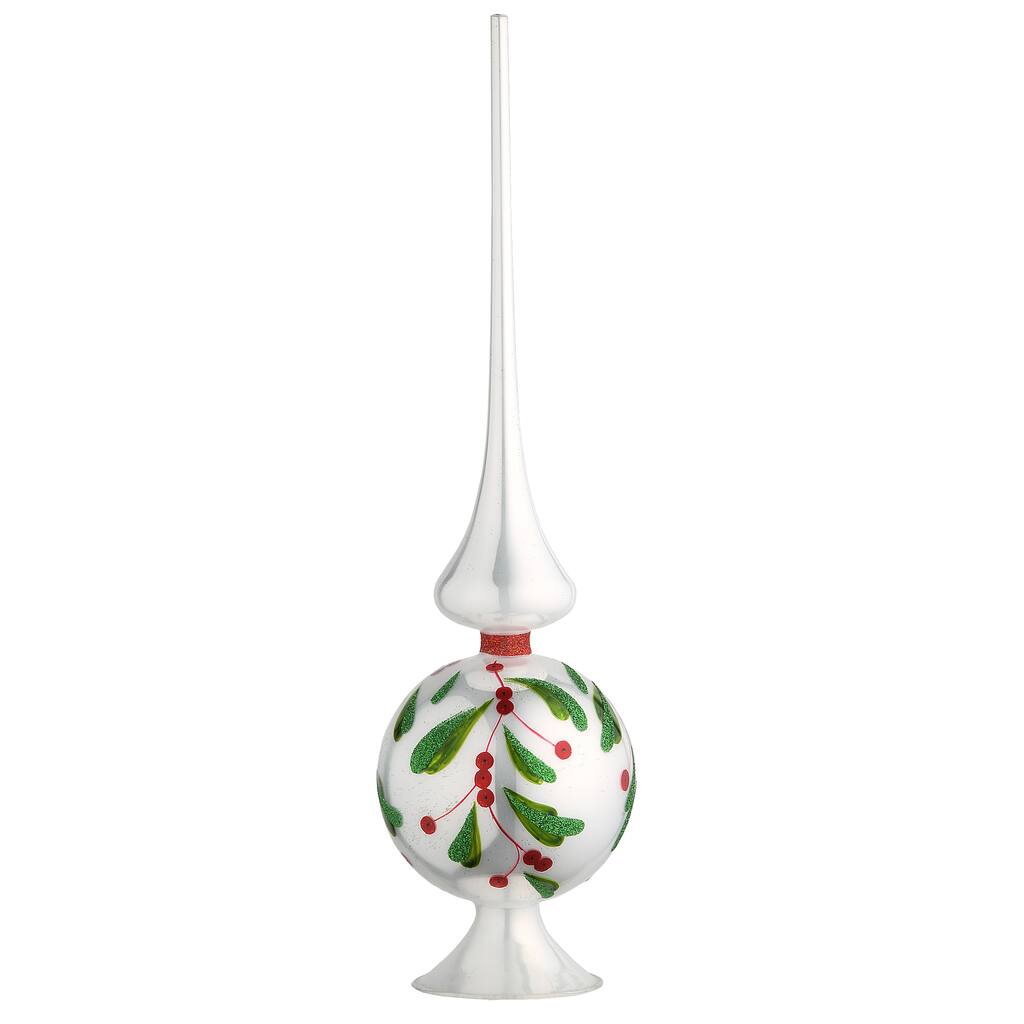 National Tree Company 15 in. Holly Leaves Glass Christmas Tree Topper - 15 in
