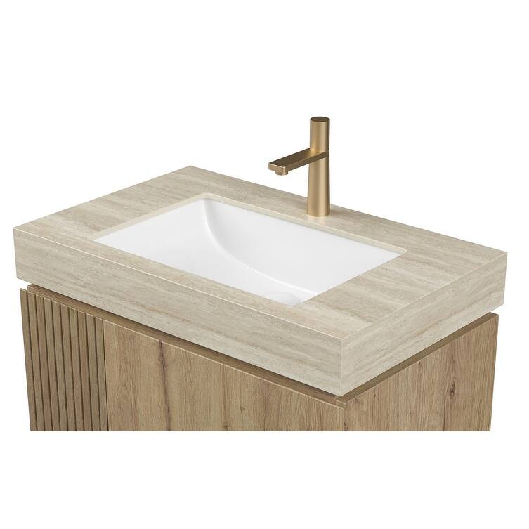 30" Sintered Stone Countertop & Ceramic Basin, NO Cabinet, NO Faucet and Sink Cover