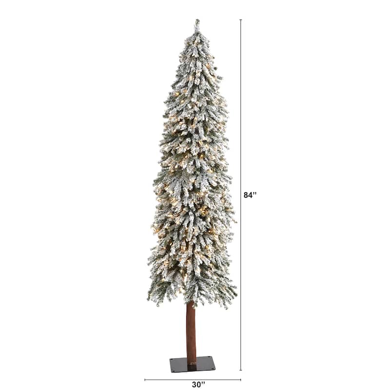7' Pre-Lit Flocked Grand Alpine Artificial Christmas Tree, Clear LED Lights - 7 Foot