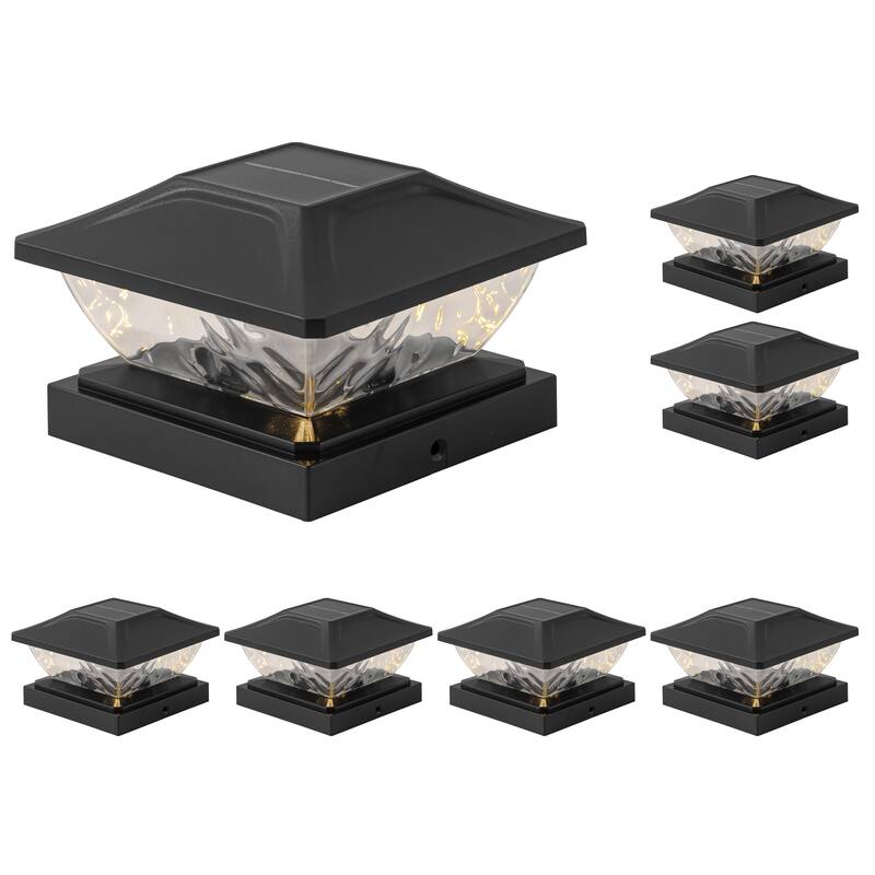 C Cattleya Black Solar LED Outdoor Post Cap Lights with Hammered Lens