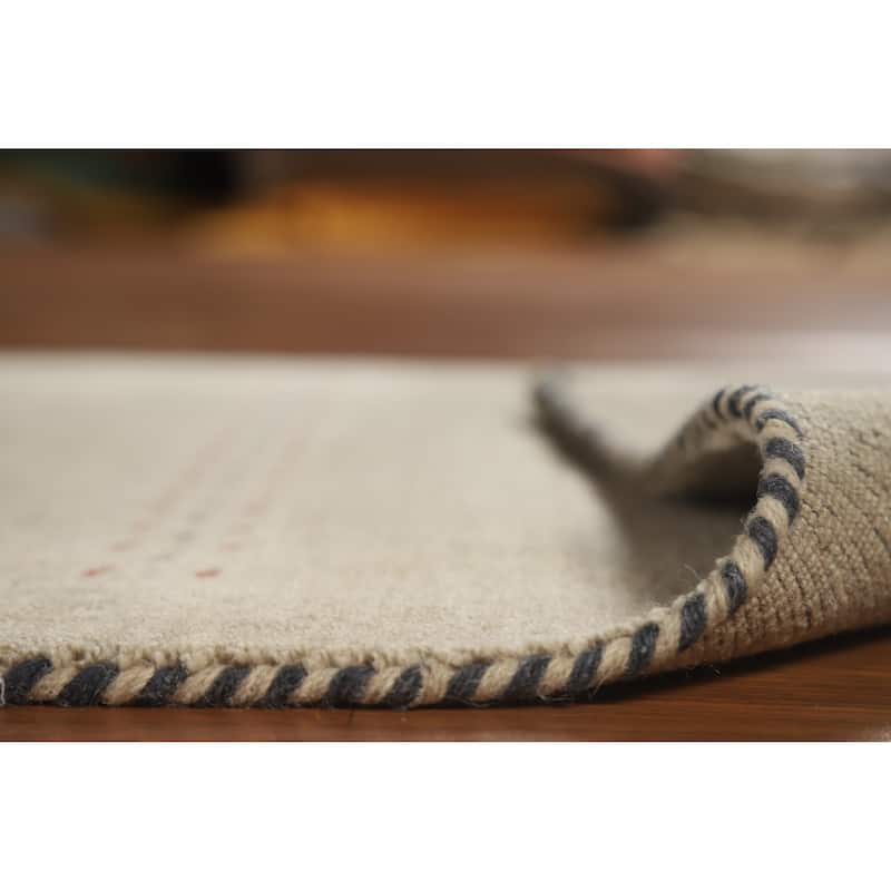 Hand Knotted Oriental 100% Wool Carpet Tribal Animal Pictorial Beige & Ivories Gabbeh Area Rug - 4' 10'' X 2' 10''