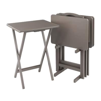 Alex 5-Pc Snack Table Set with Storage Stand Oyster Gray Finish