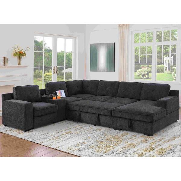 Oversized U Shaped Sleeper Sectional Sofa Pull Out Couch Bed