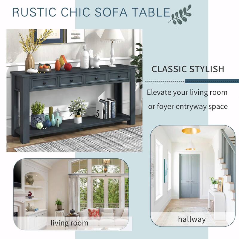 Entryway Console Table: Storage Drawers, Bottom Shelf