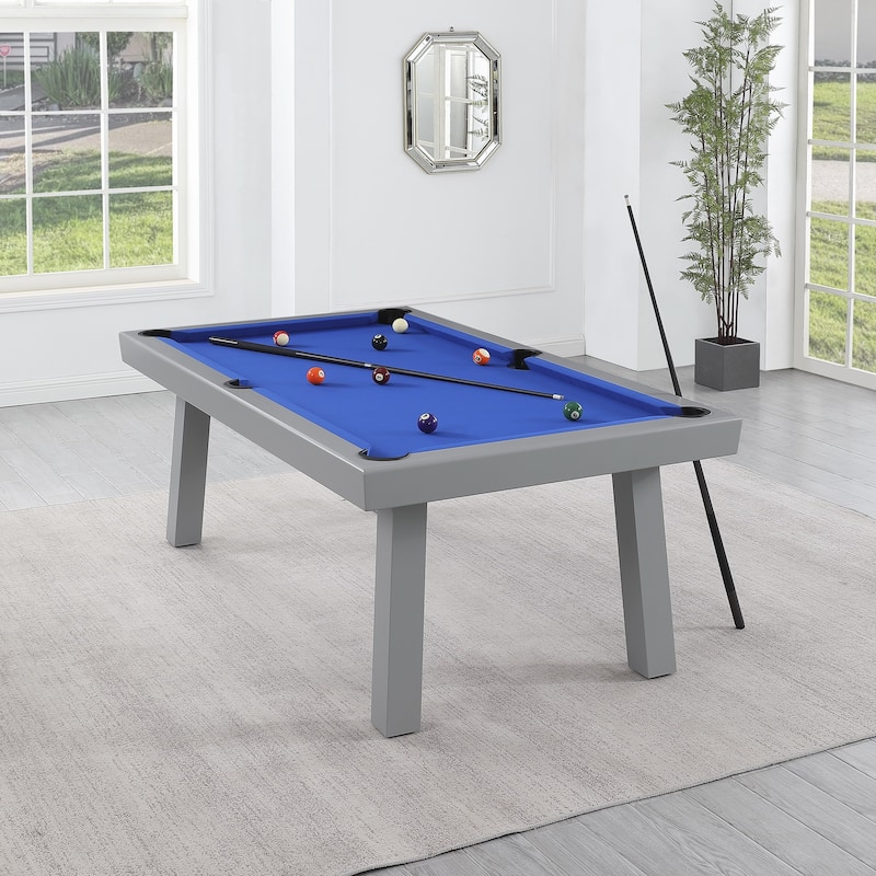 Laguna Indoor/Outdoor 8ft Slate Pool Table 6-Seater Dining Set with 4 Benches & Accessories, Cement Finish