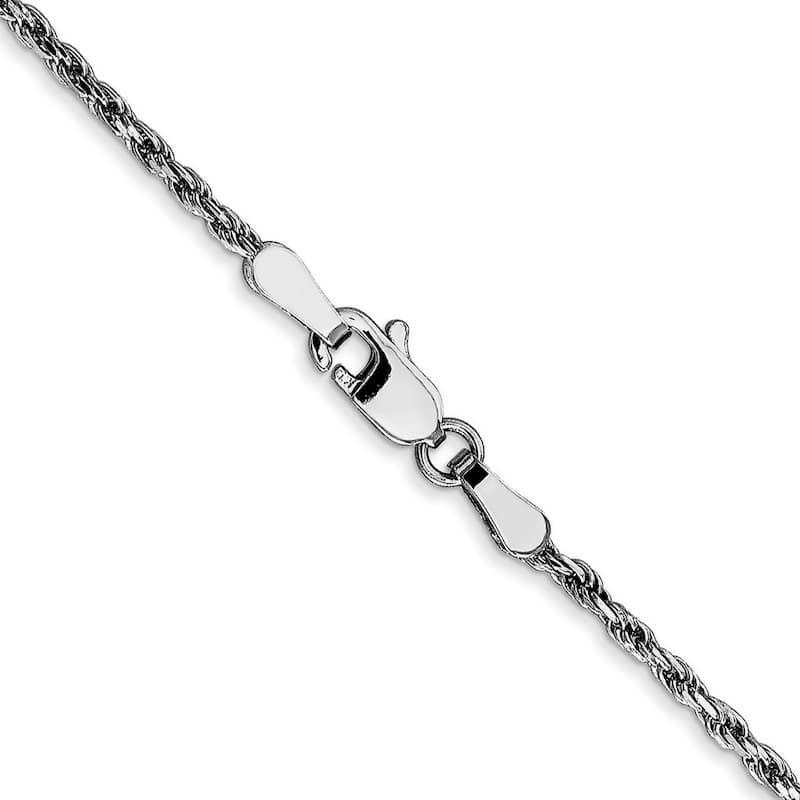 Curata 10k White Gold Solid 2mm Sparkle Cut Rope Chain Bracelet Lobster Claw