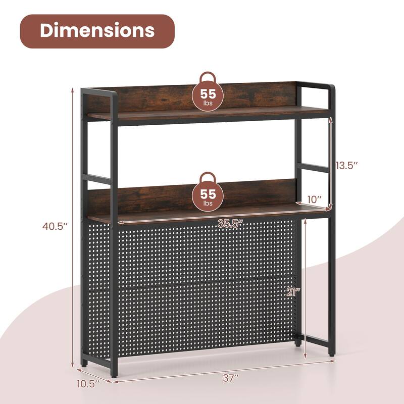 Gymax 2-Tier Countertop Desktop Bookshelf w/ Metal Pegboard 2