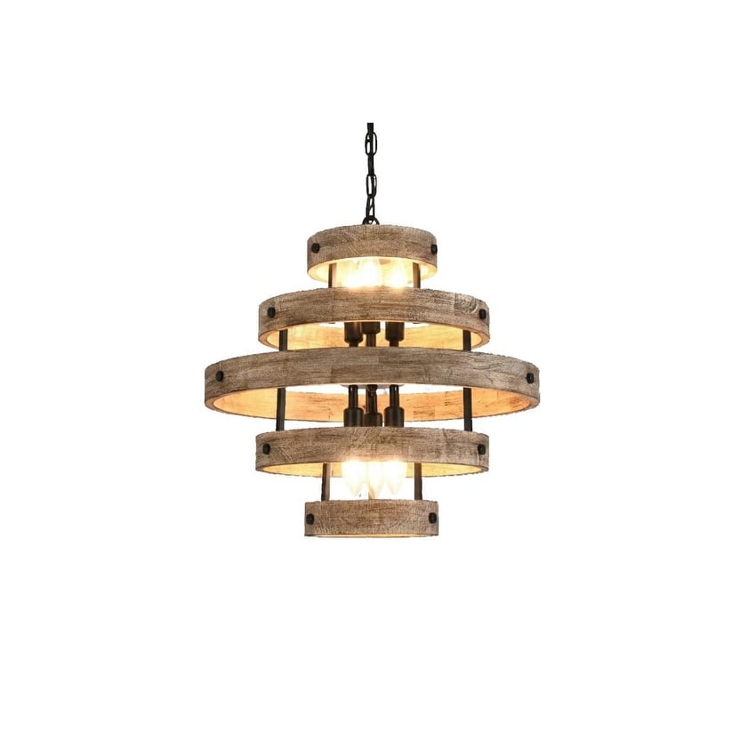 6 Light Wood Lantern Japonese Natural Eco Geometric Ceiling Lamp
